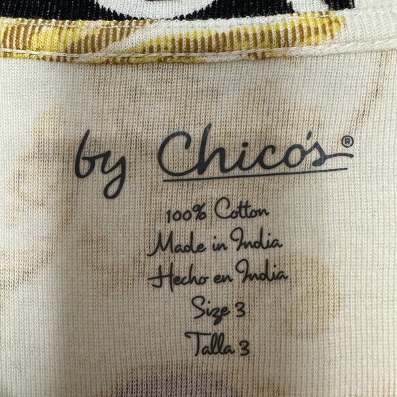 Chicos Scrolled Gold Scarf Tee Size XL 3 V-Neck Long Sleeve - Picture 4 of 12